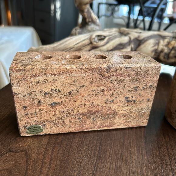 WATERSTONE Travertine Marble Stone Bathroom Set Soap Dispenser toothbrush holder - Picture 2 of 16